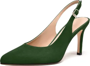 FEMSTEP Womens Sexy Pointed Toe Suede Leather Evening Slingback Stiletto High Heel Pumps Shoes 3.3 Inch