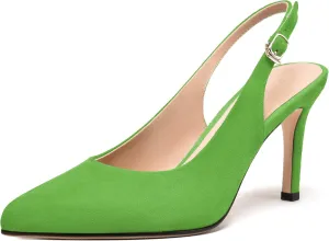 FEMSTEP Womens Sexy Pointed Toe Suede Leather Evening Slingback Stiletto High Heel Pumps Shoes 3.3 Inch