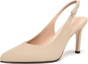 FEMSTEP Womens Sexy Pointed Toe Suede Leather Evening Slingback Stiletto High Heel Pumps Shoes 3.3 Inch