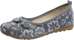 Floral Print Button Decor Ballet For Women Slip On Shallow Mouth Simple Single Shoes Casual Bow Sandals for Women Wedges