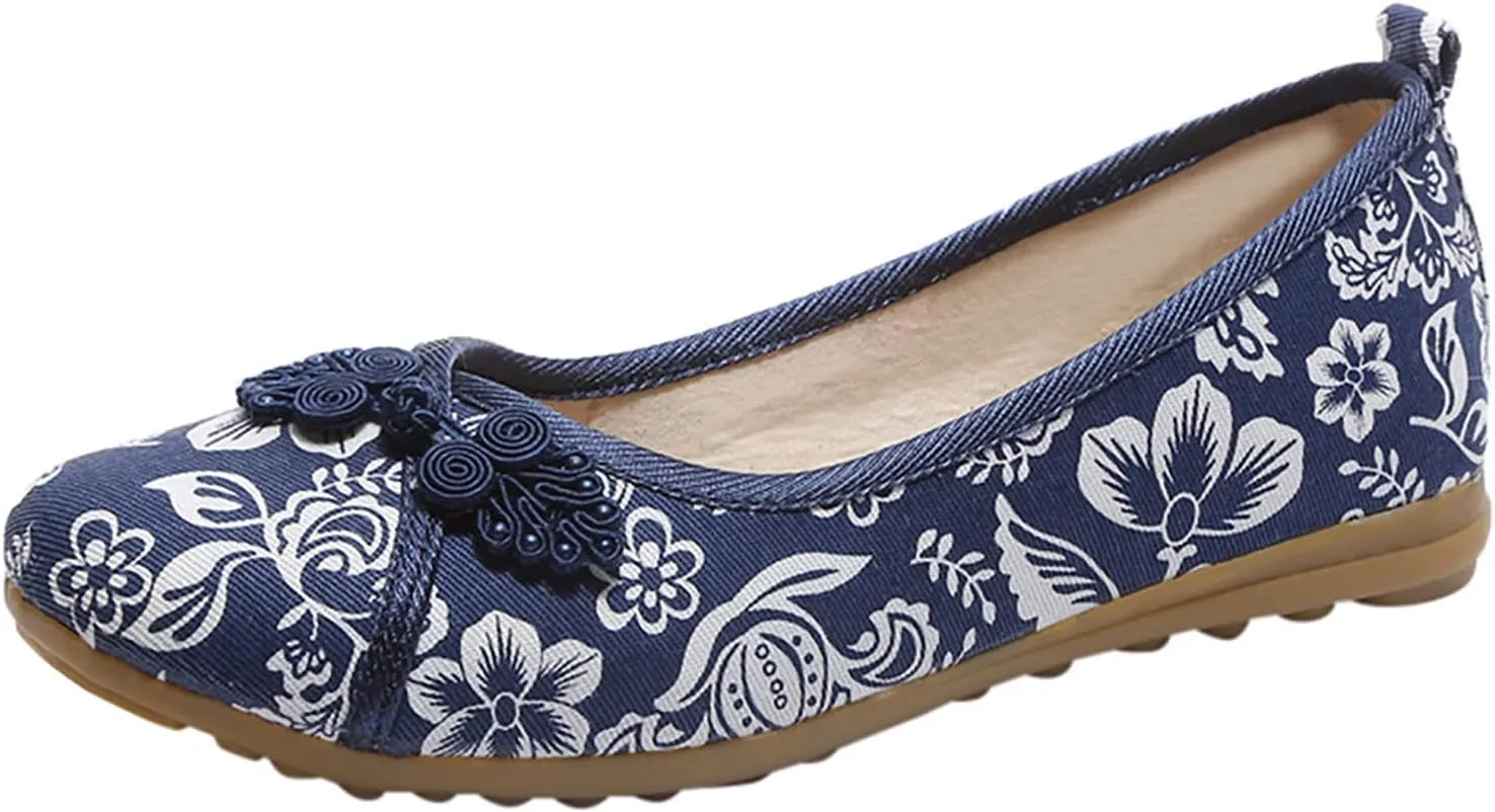 Floral Print Button Decor Ballet For Women Slip On Shallow Mouth Simple Single Shoes Casual Bow Sandals for Women Wedges