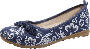 Floral Print Button Decor Ballet For Women Slip On Shallow Mouth Simple Single Shoes Casual Bow Sandals for Women Wedges