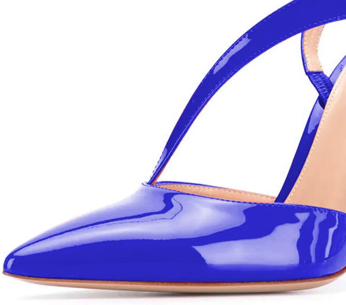 FSJ Women Sandals Comfy Strappy Slingback High Stiletto Heels Closed Pointy Toe Sexy Slip On Party Pumps Size 4-15 M US