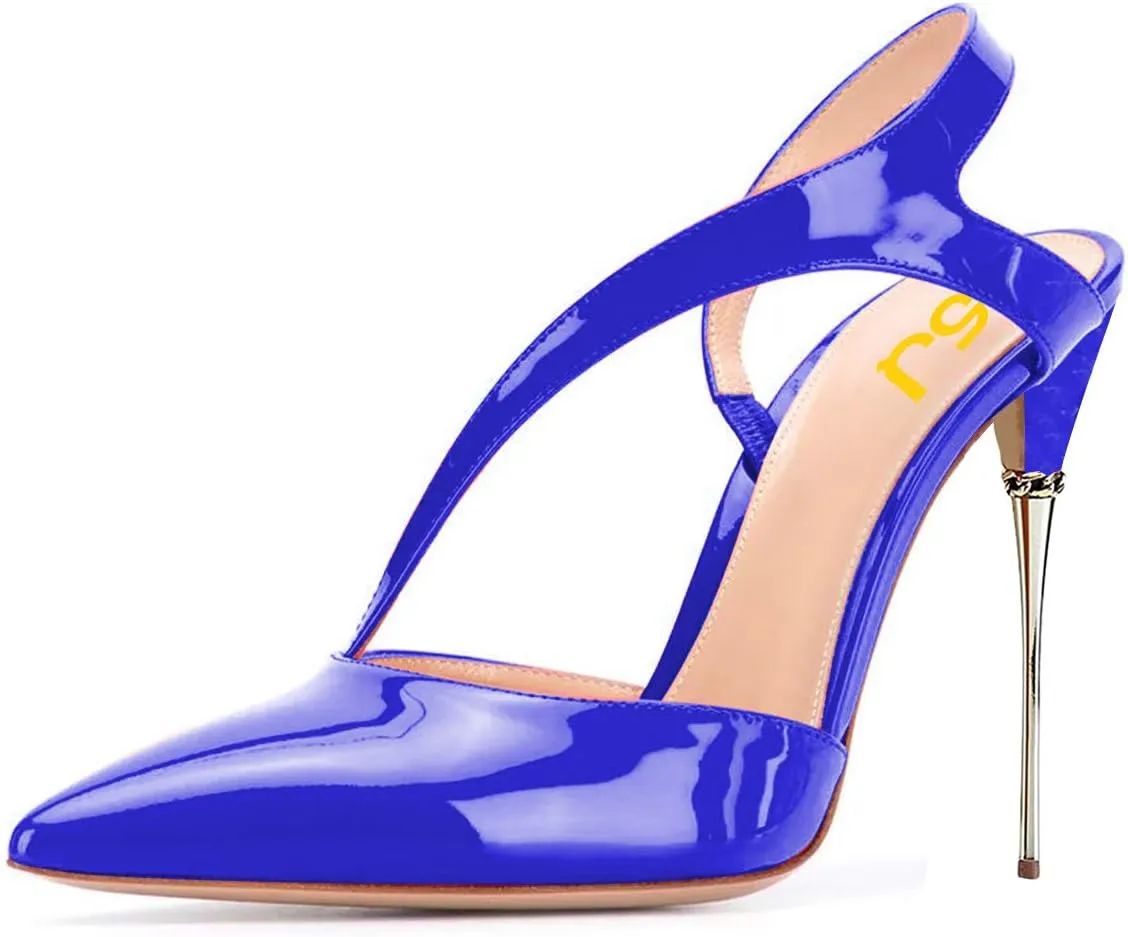 FSJ Women Sandals Comfy Strappy Slingback High Stiletto Heels Closed Pointy Toe Sexy Slip On Party Pumps Size 4-15 M US