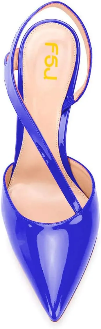 FSJ Women Sandals Comfy Strappy Slingback High Stiletto Heels Closed Pointy Toe Sexy Slip On Party Pumps Size 4-15 M US