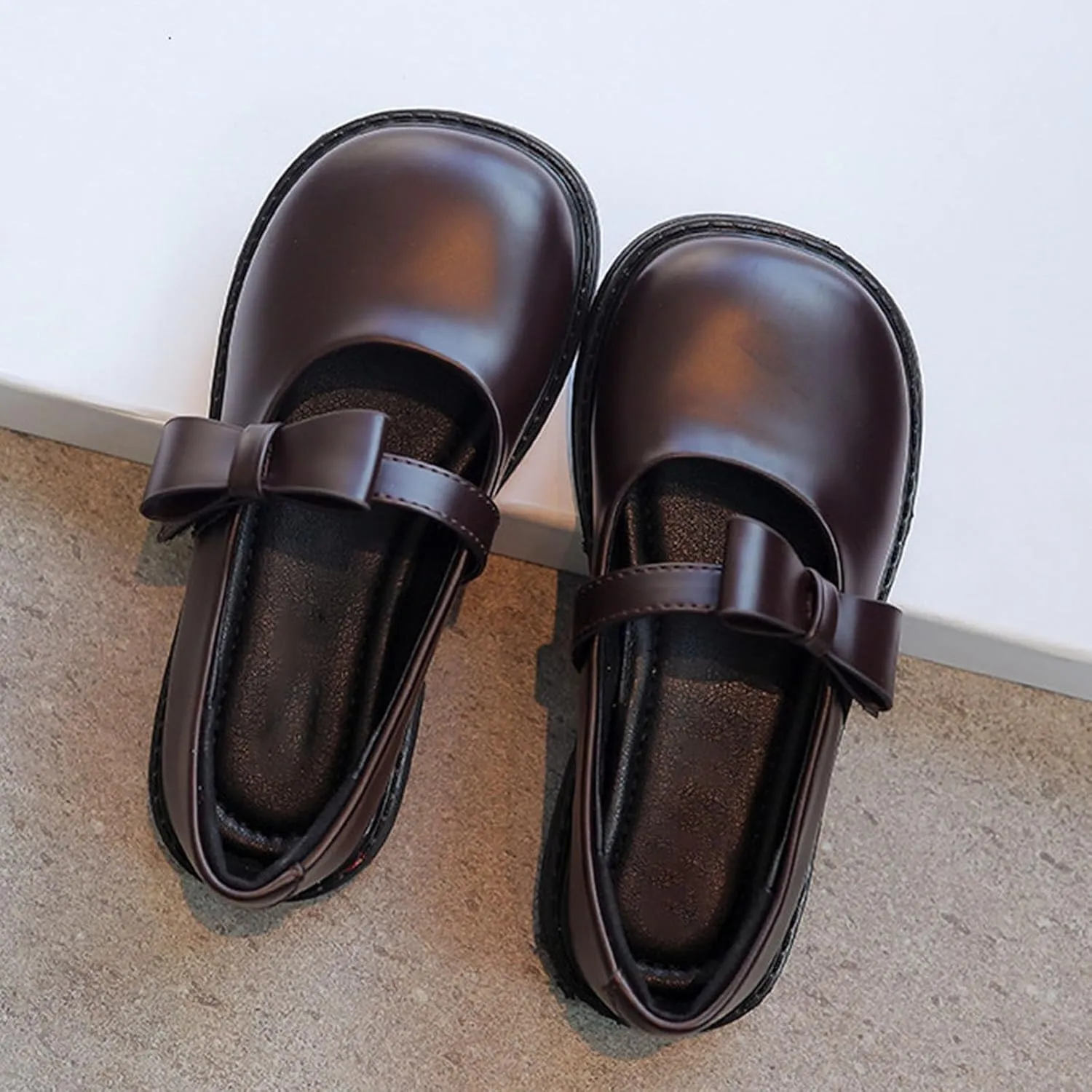 Girl's Classic Mary Jane School Uniform Dress Shoes Flats Dress Shoes Pu Leather Strap Princess Thick Non-Slip Shoes