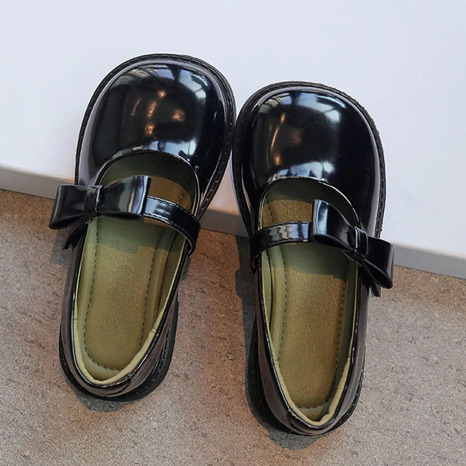Girl's Classic Mary Jane School Uniform Dress Shoes Flats Dress Shoes Pu Leather Strap Princess Thick Non-Slip Shoes
