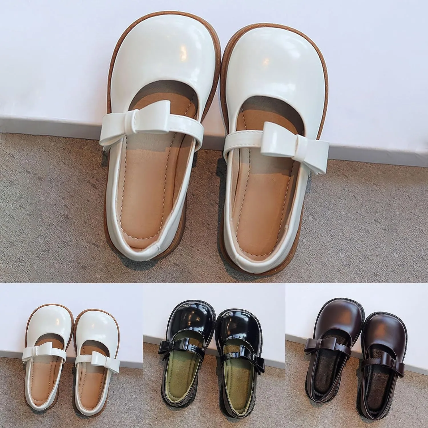 Girl's Classic Mary Jane School Uniform Dress Shoes Flats Dress Shoes Pu Leather Strap Princess Thick Non-Slip Shoes