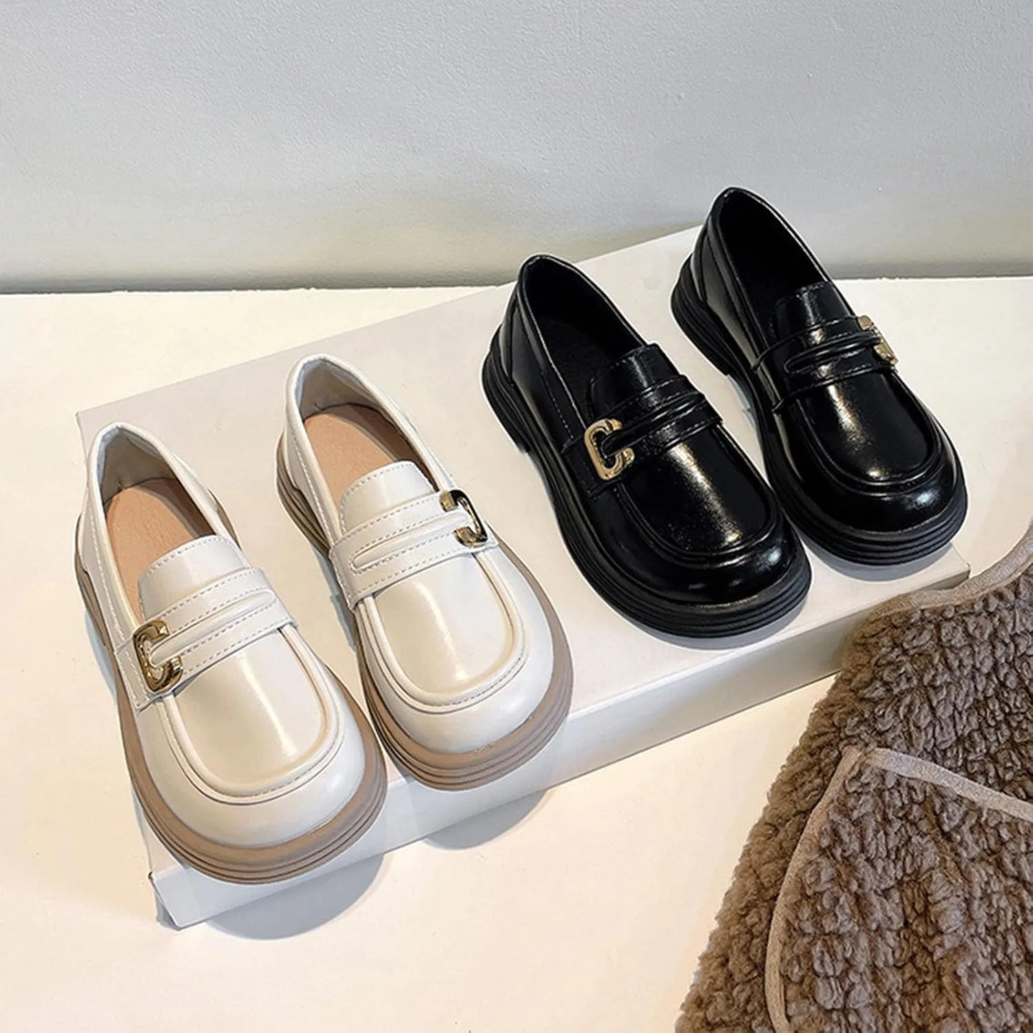 Girls Loafers Chunky Platform Classic Dress Shoes Little Kid PU Leather Rubber Sole Oxfor𝐝 School Mary Girl Shoes