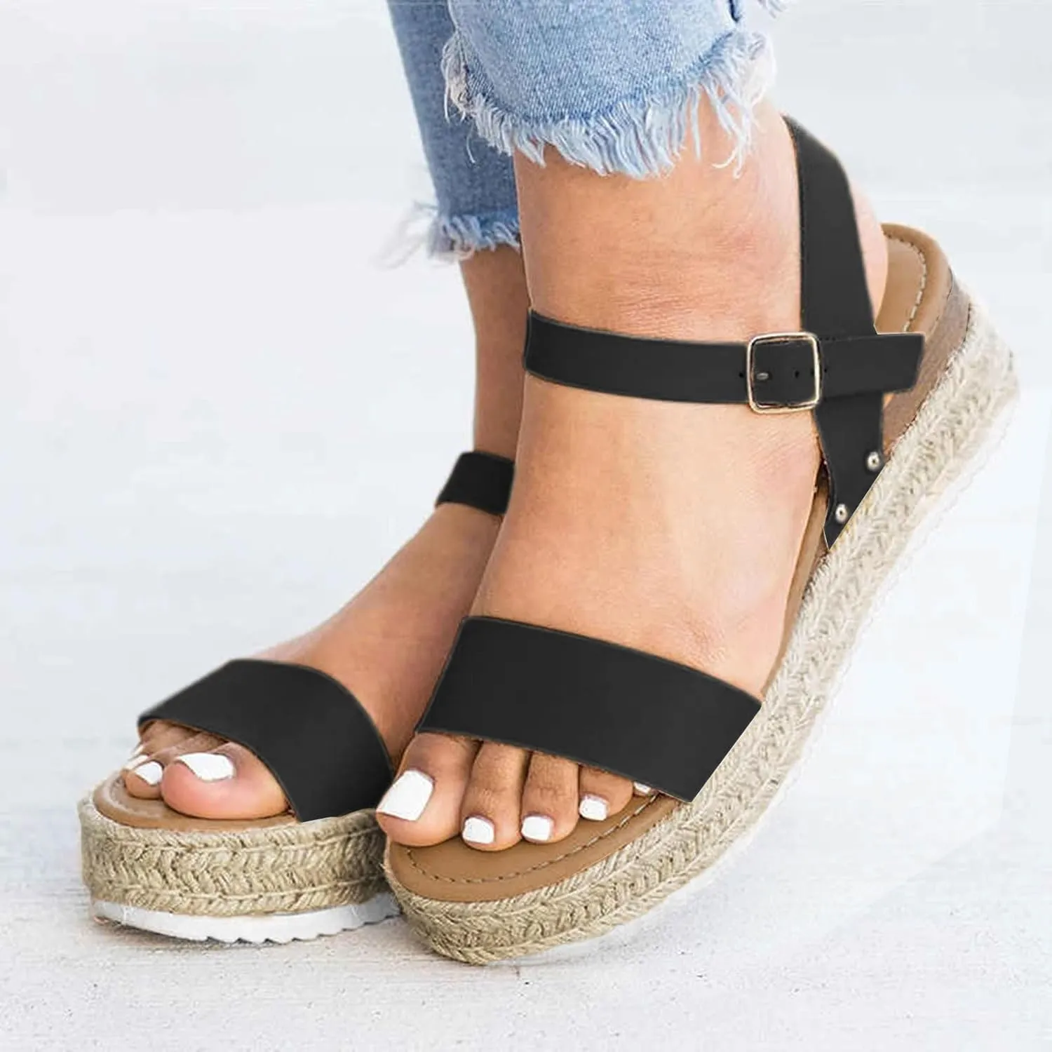 Gladiator Sandals for Women with Arch Support Casual Espadrilles Trim Flatform Wedge Sandals Beach Shoes