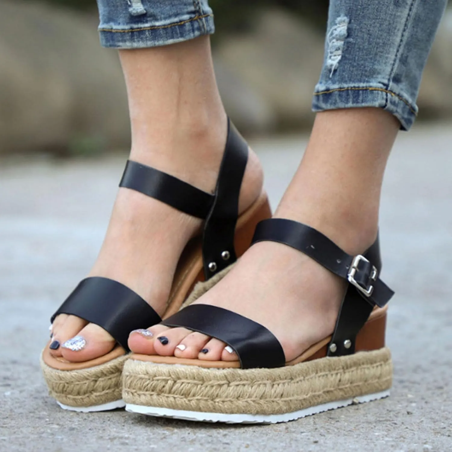Gladiator Sandals for Women with Arch Support Casual Espadrilles Trim Flatform Wedge Sandals Beach Shoes