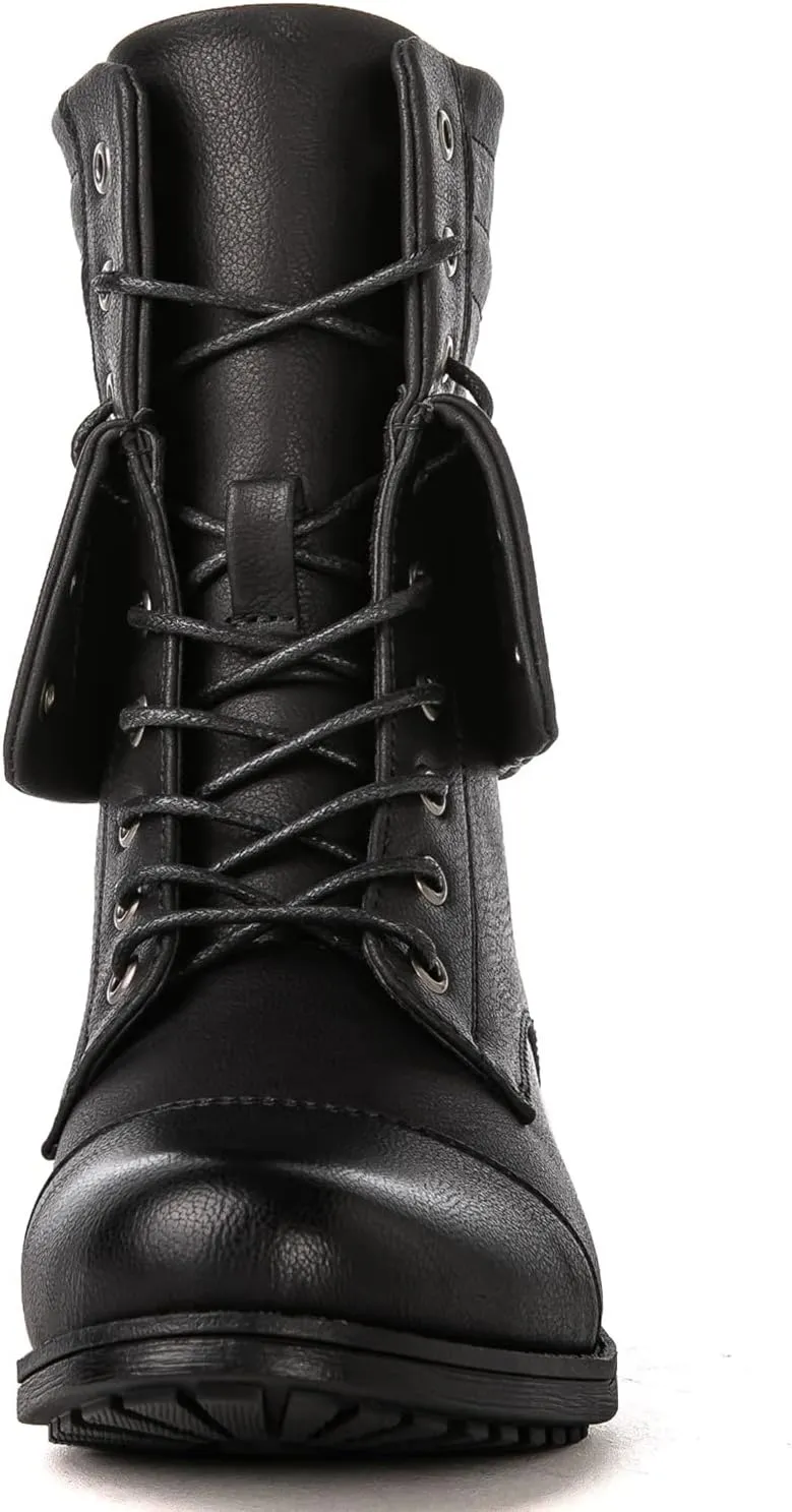 GLOBALWIN Women's Fashion Low Heels Lace Up Ankle Boots