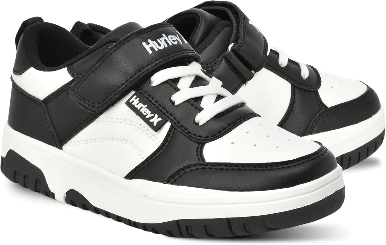 Hurley Kids Sneaker Rexx with Adjustable Strap, Perfect for Any Activity, All Comfort and Support - Boys and Girls, Black/White, 4