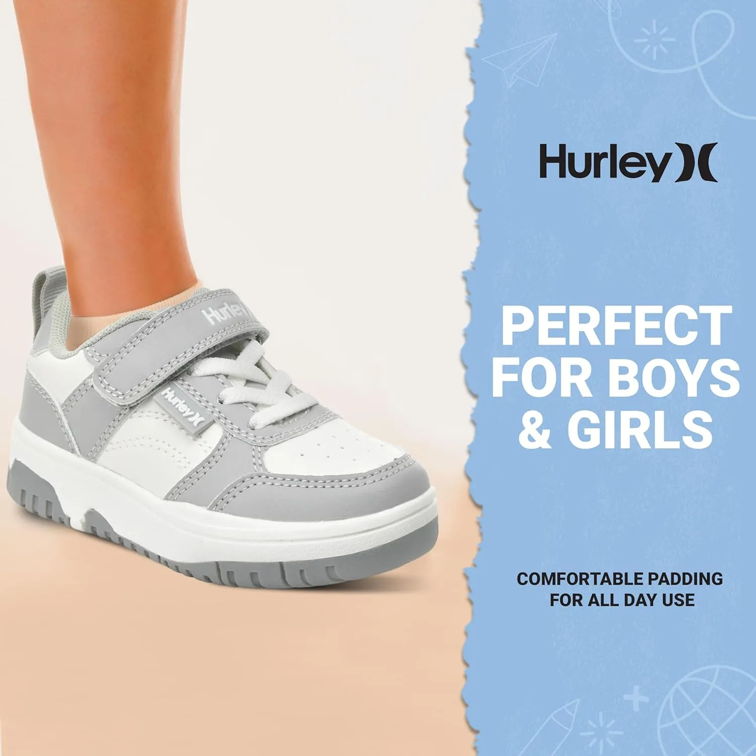 Hurley Kids Sneaker Rexx with Adjustable Strap, Perfect for Any Activity, All Comfort and Support - Boys and Girls