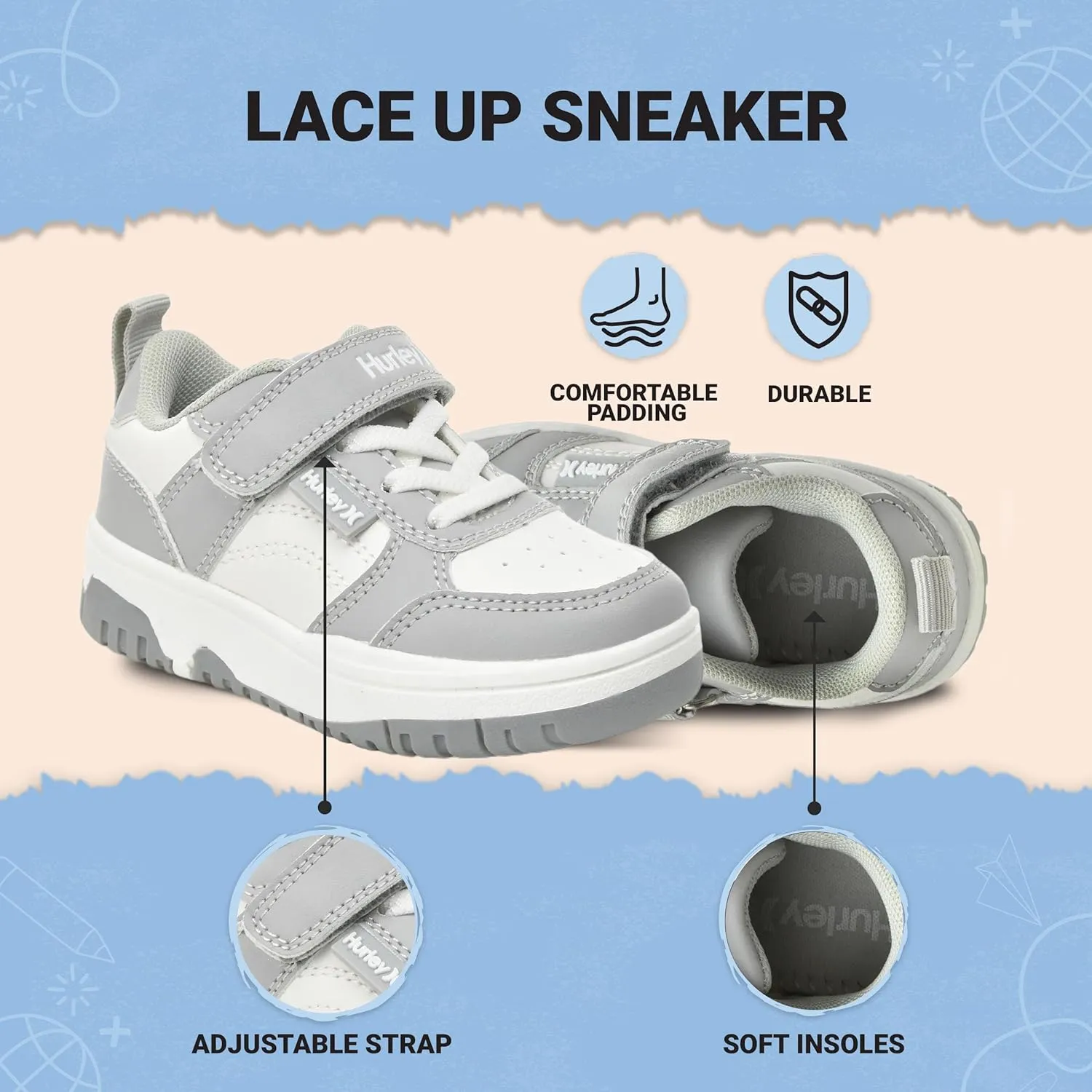 Hurley Kids Sneaker Rexx with Adjustable Strap, Perfect for Any Activity, All Comfort and Support - Boys and Girls