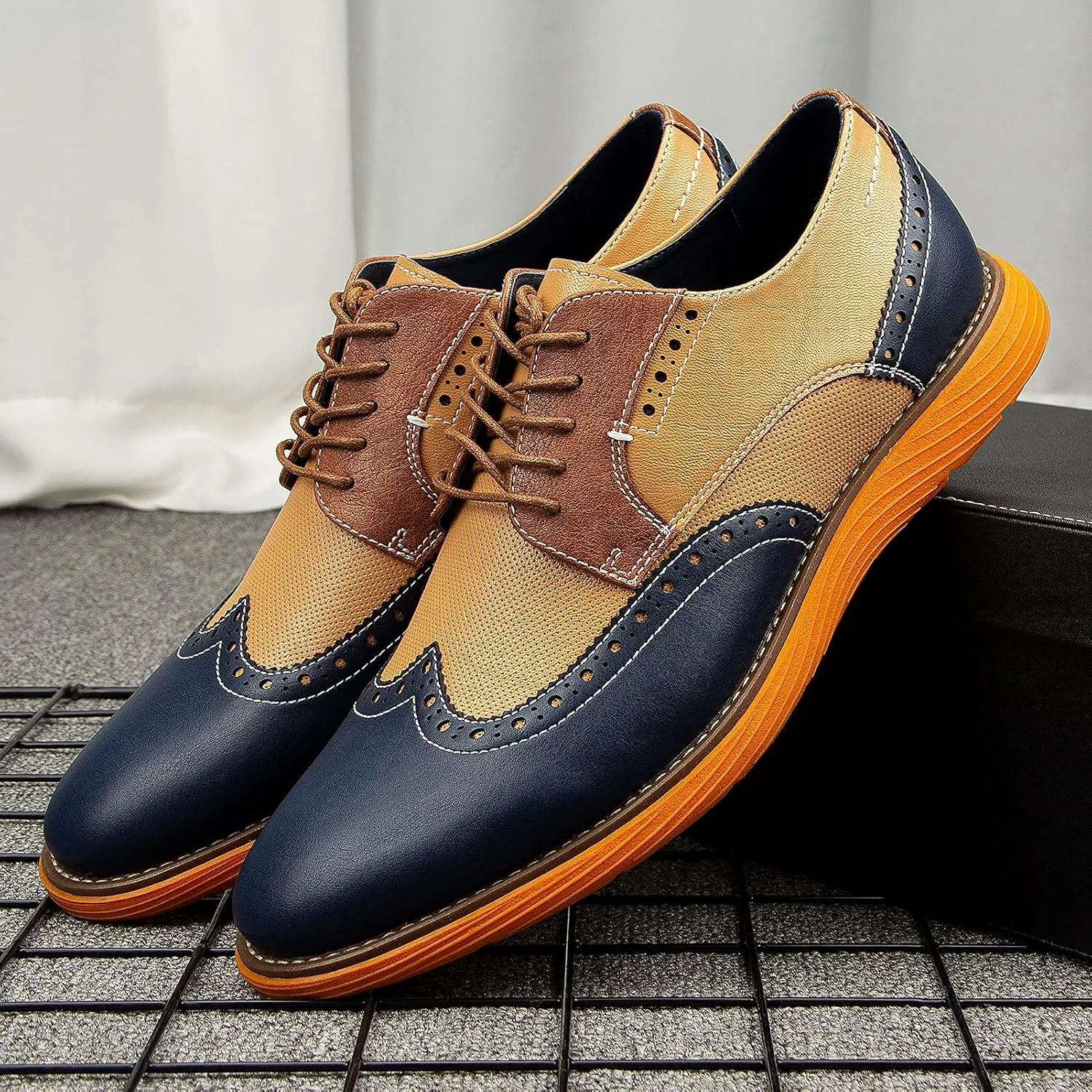 JITAI Men's Oxford Shoes,Dress Shoes Lace-up Wingtip Brogue Shoe Mens Lightweight Fashion Shoes.