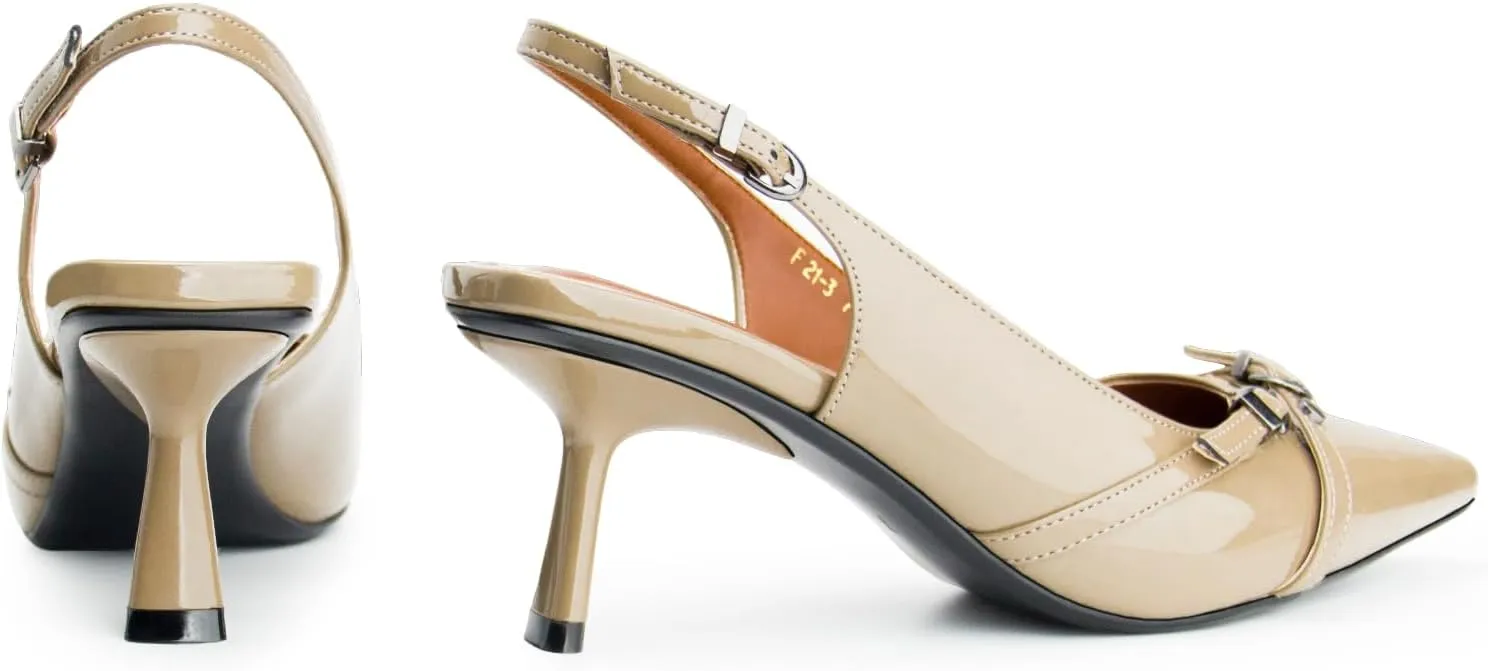 Kitten Heels for Women Slingback Heels Closed Pointed Toe Stiletto Heeled Sandals with Adjustable Buckle Strap for Dressy Proms Dating Party Office Comfortable Sexy Pumps Shoes