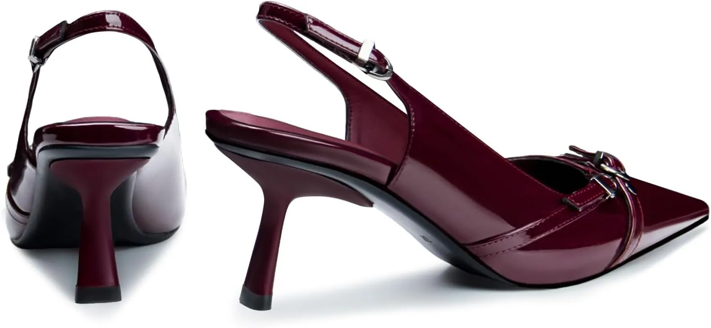 Kitten Heels for Women Slingback Heels Closed Pointed Toe Stiletto Heeled Sandals with Adjustable Buckle Strap for Dressy Proms Dating Party Office Comfortable Sexy Pumps Shoes