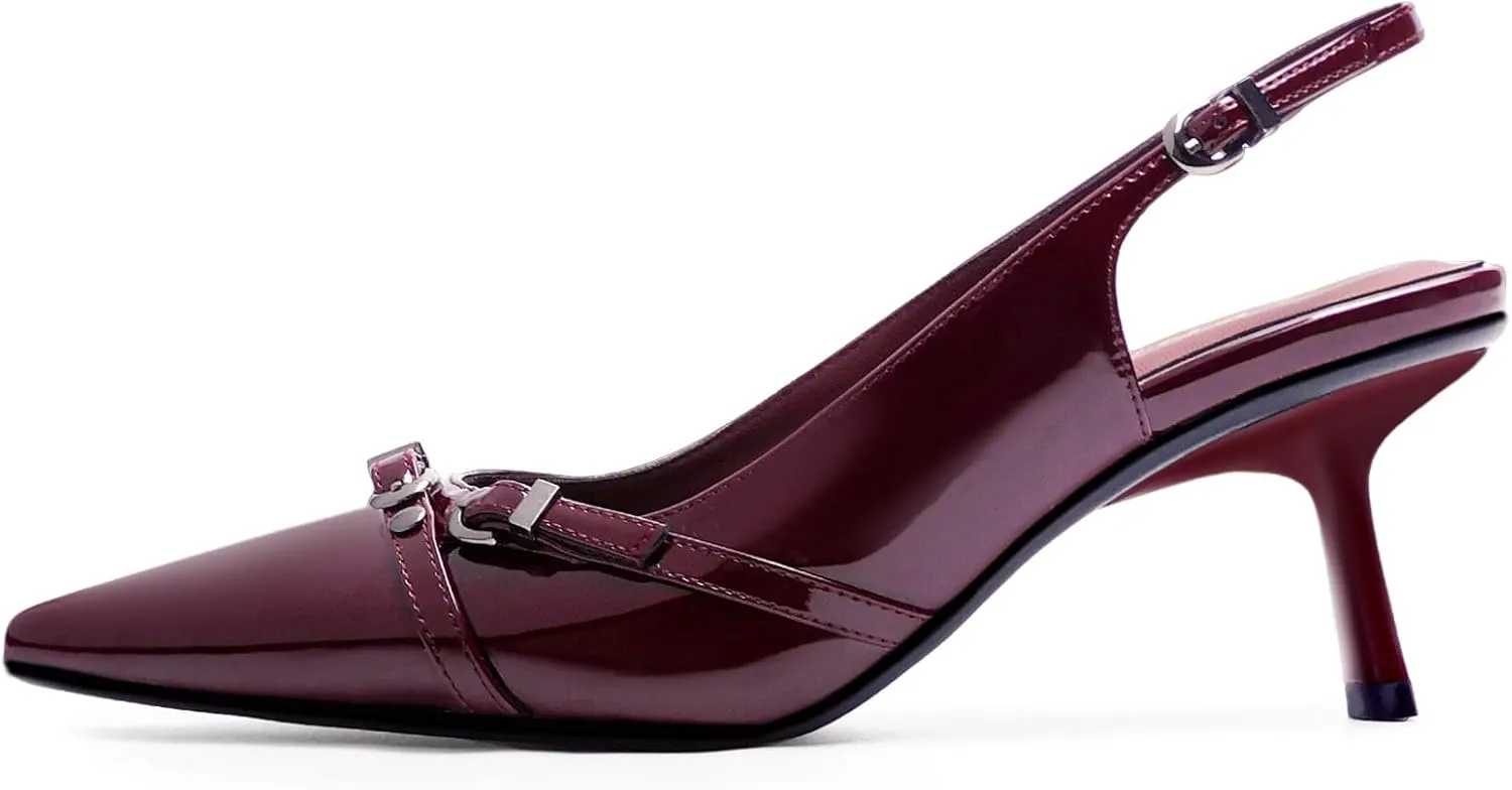 Kitten Heels for Women Slingback Heels Closed Pointed Toe Stiletto Heeled Sandals with Adjustable Buckle Strap for Dressy Proms Dating Party Office Comfortable Sexy Pumps Shoes