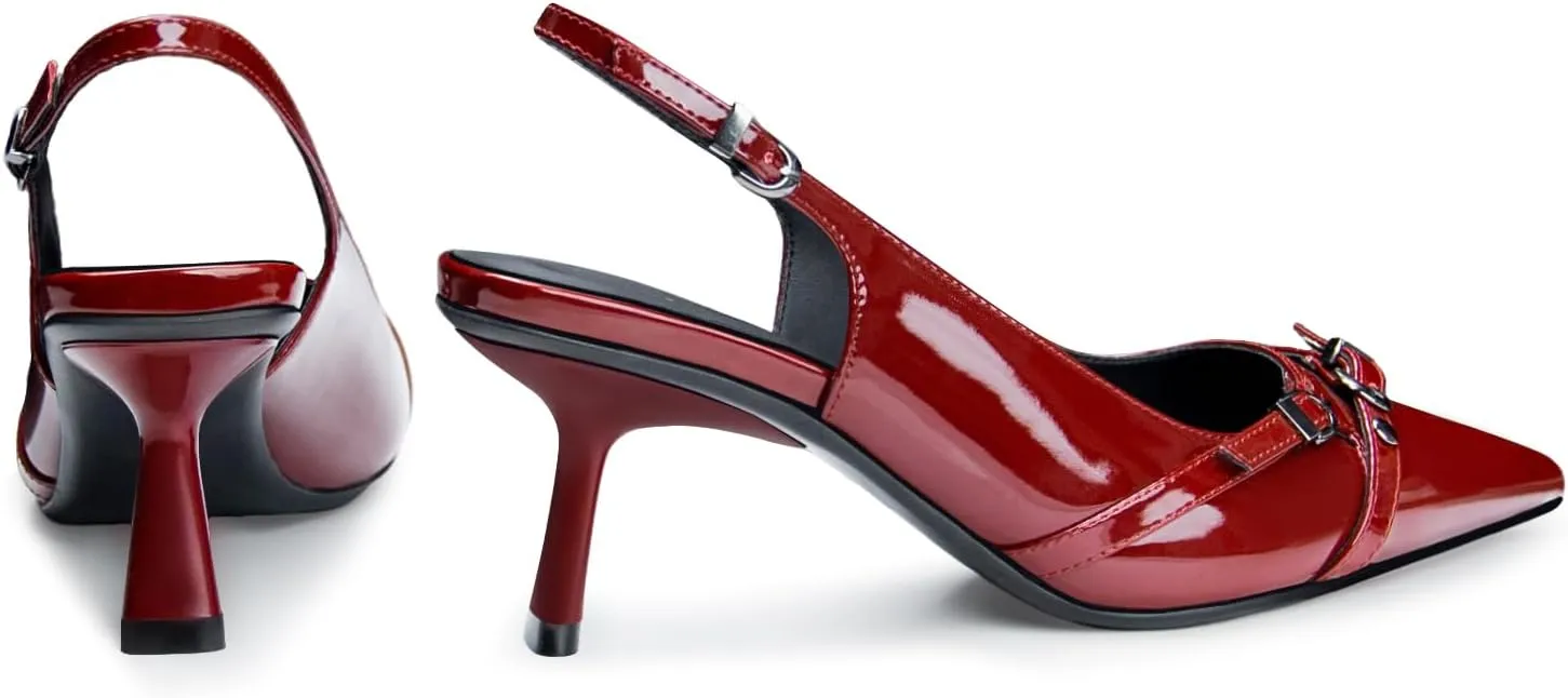 Kitten Heels for Women Slingback Heels Closed Pointed Toe Stiletto Heeled Sandals with Adjustable Buckle Strap for Dressy Proms Dating Party Office Comfortable Sexy Pumps Shoes