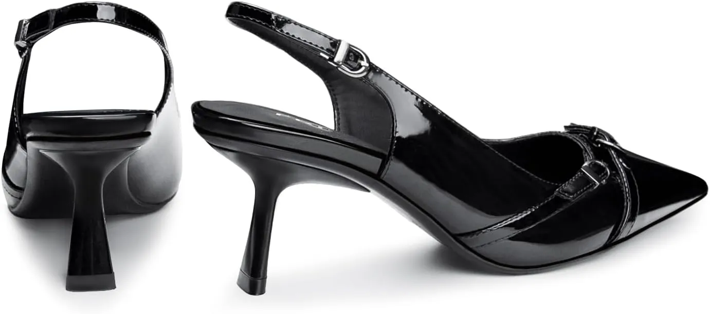 Kitten Heels for Women Slingback Heels Closed Pointed Toe Stiletto Heeled Sandals with Adjustable Buckle Strap for Dressy Proms Dating Party Office Comfortable Sexy Pumps Shoes