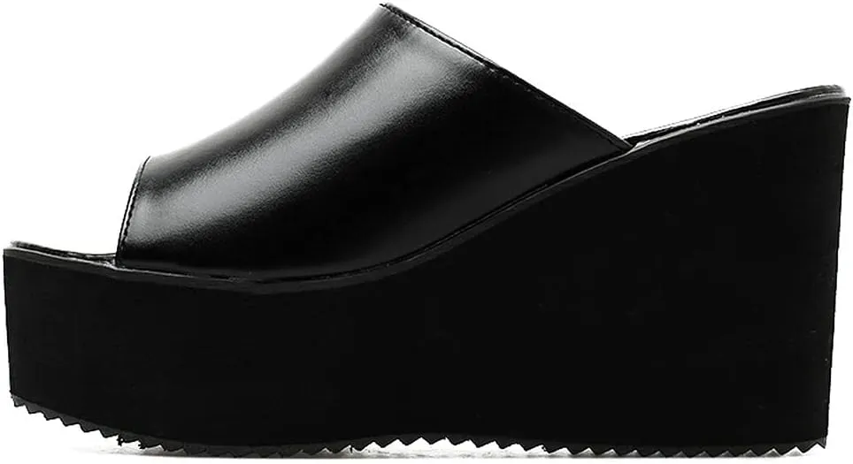 KOKOMOMO Womens Wedges Heels Platform Peep Open Toe Mules Wedge Slide Sandals Summer Beach Shoes