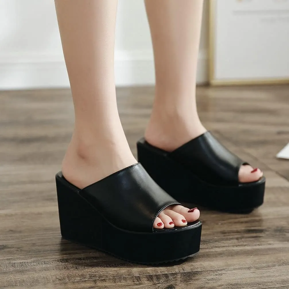 KOKOMOMO Womens Wedges Heels Platform Peep Open Toe Mules Wedge Slide Sandals Summer Beach Shoes
