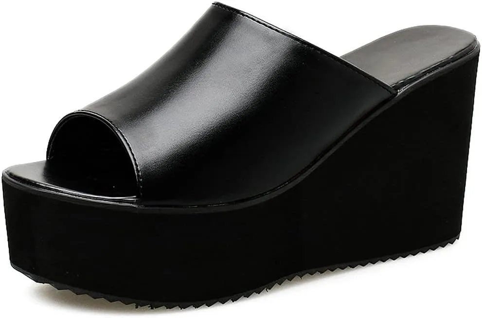 KOKOMOMO Womens Wedges Heels Platform Peep Open Toe Mules Wedge Slide Sandals Summer Beach Shoes