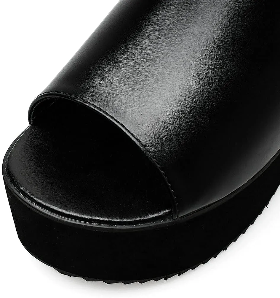 KOKOMOMO Womens Wedges Heels Platform Peep Open Toe Mules Wedge Slide Sandals Summer Beach Shoes