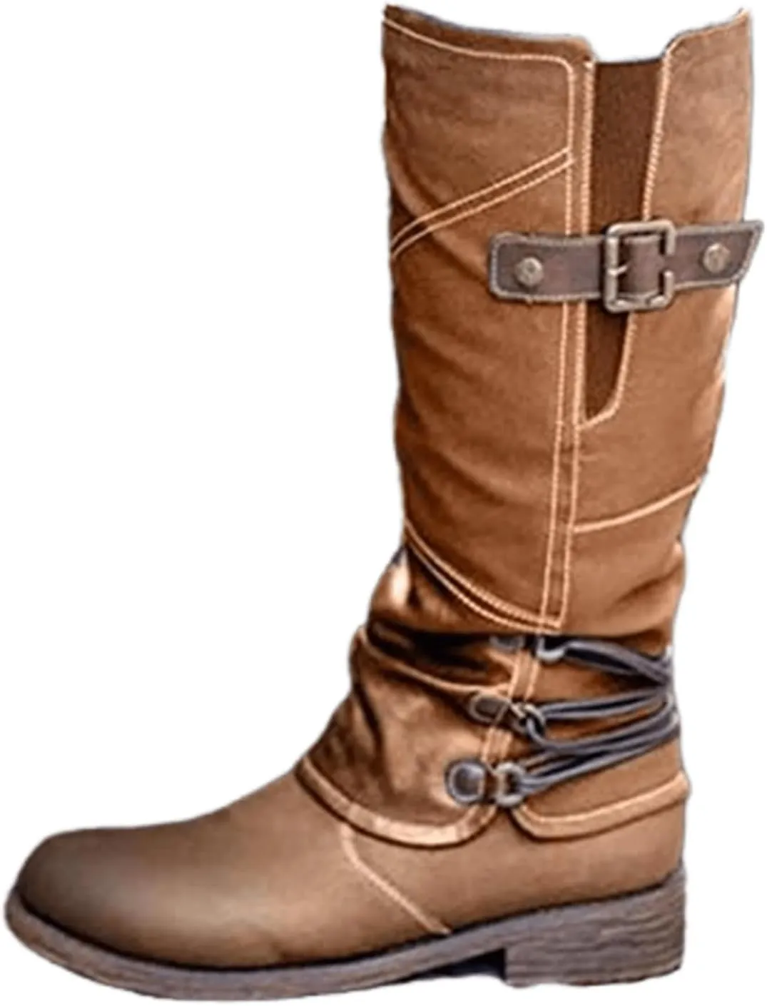 Ladmiple Cowgirl Boots Women Knee High Western Cowboy Boots Pointed Toe Chunky Heel Pull On Fashion Boots for Ladies