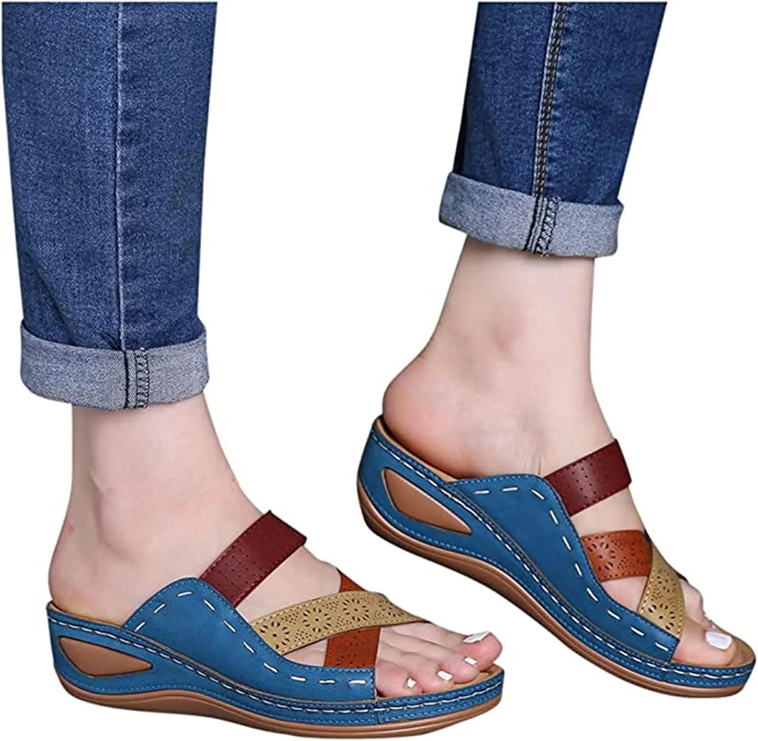 Lausiuoe Orthopedic Sandals For Women Arch Support Orthotic Flip Flops Dressy Summer Flat Feet Wide Width Walk Slippers