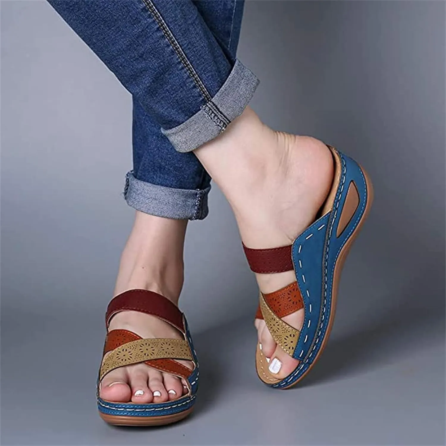 Lausiuoe Orthopedic Sandals For Women Arch Support Orthotic Flip Flops Dressy Summer Flat Feet Wide Width Walk Slippers