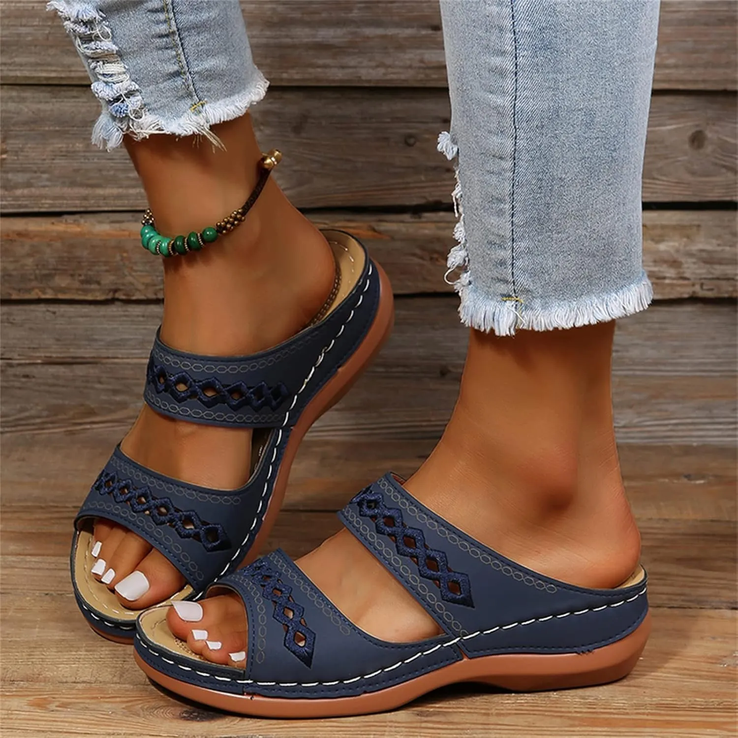 Lausiuoe Orthopedic Sandals For Women Dressy Arch Support Slides Slippers Comfort Orthotic Flip Flops for Plantar Fasciitis