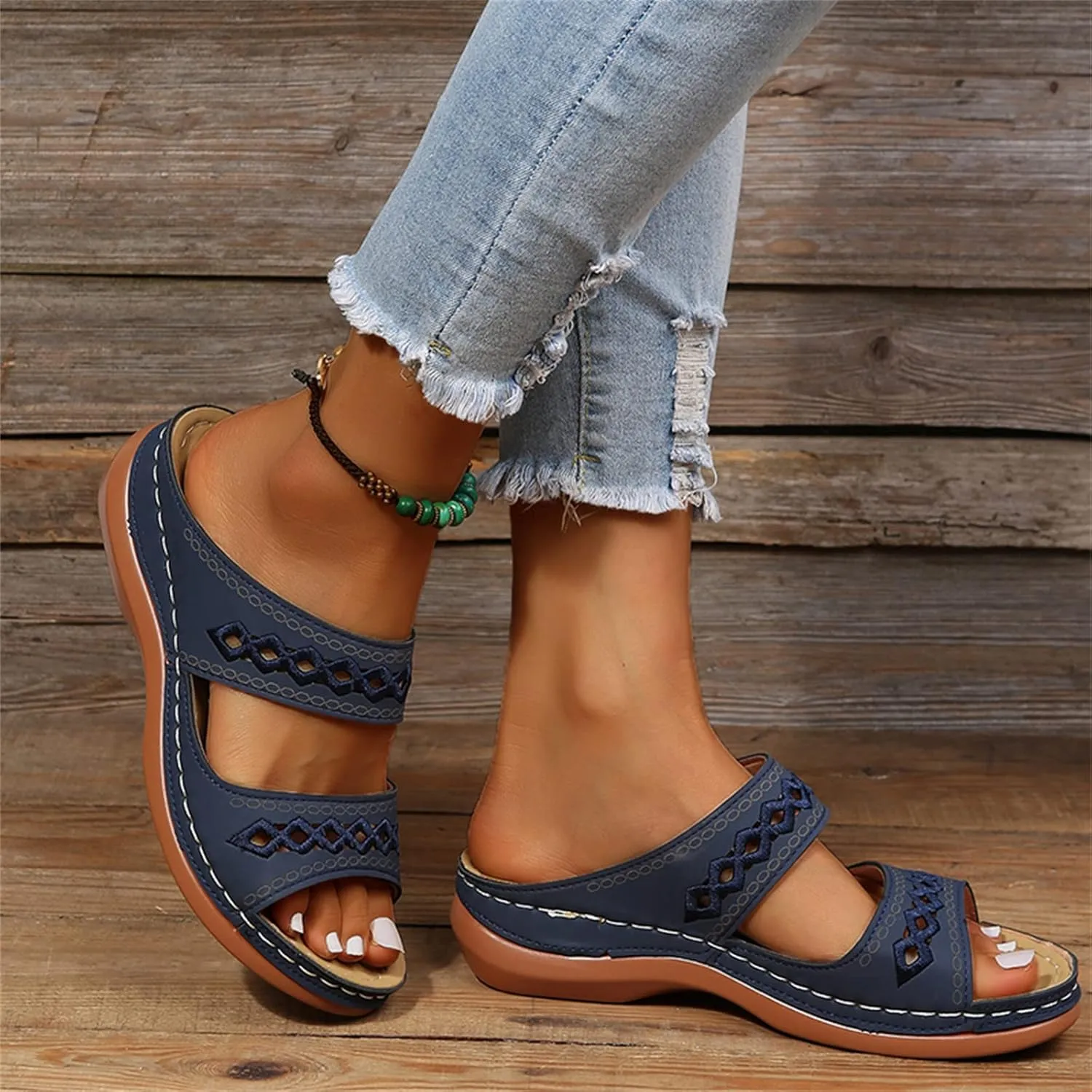 Lausiuoe Orthopedic Sandals For Women Dressy Arch Support Slides Slippers Comfort Orthotic Flip Flops for Plantar Fasciitis