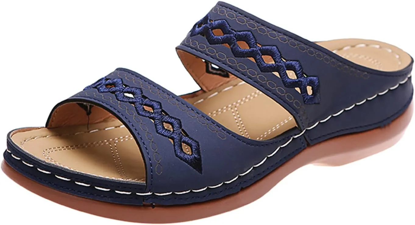 Lausiuoe Orthopedic Sandals For Women Dressy Arch Support Slides Slippers Comfort Orthotic Flip Flops for Plantar Fasciitis
