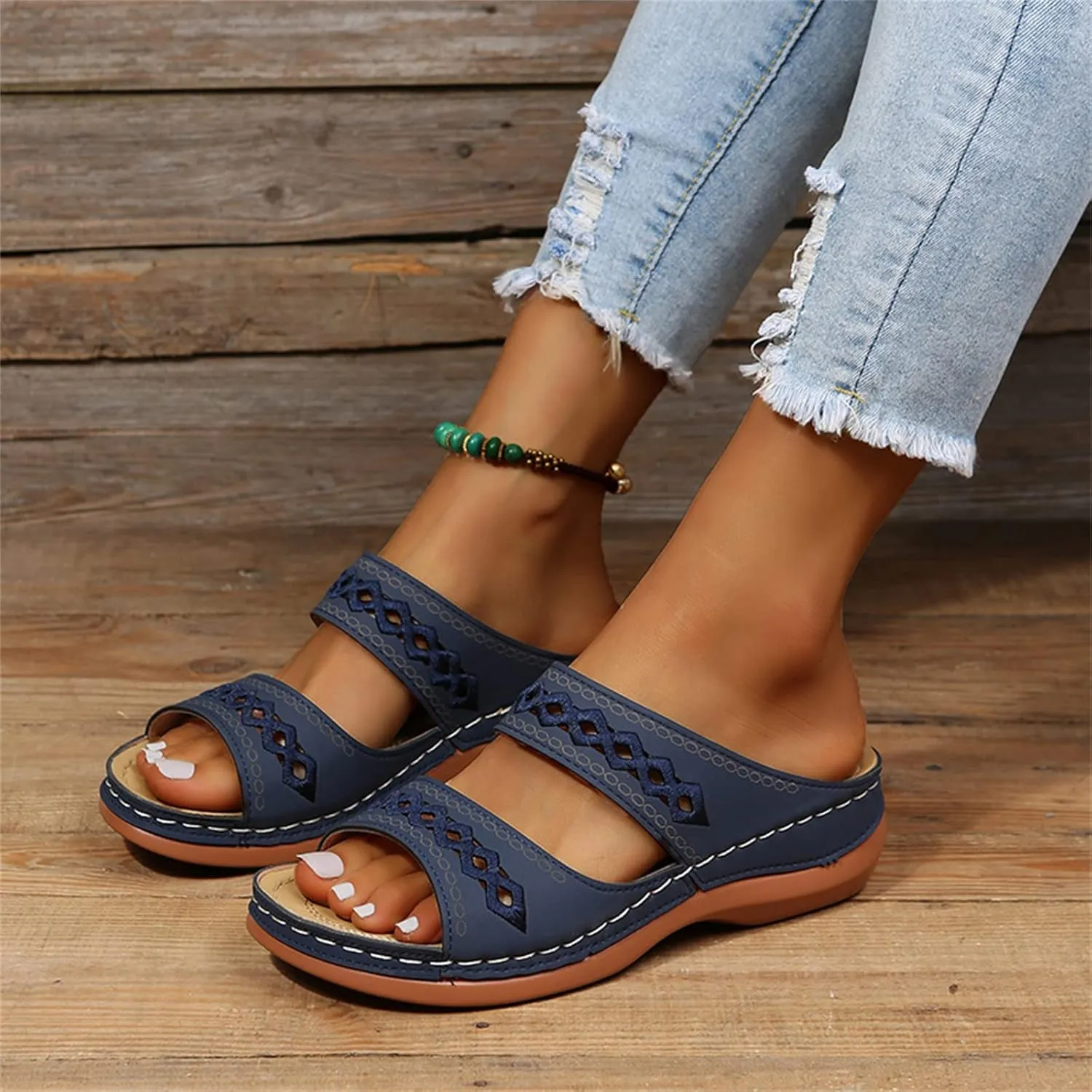 Lausiuoe Orthopedic Sandals For Women Dressy Arch Support Slides Slippers Comfort Orthotic Flip Flops for Plantar Fasciitis