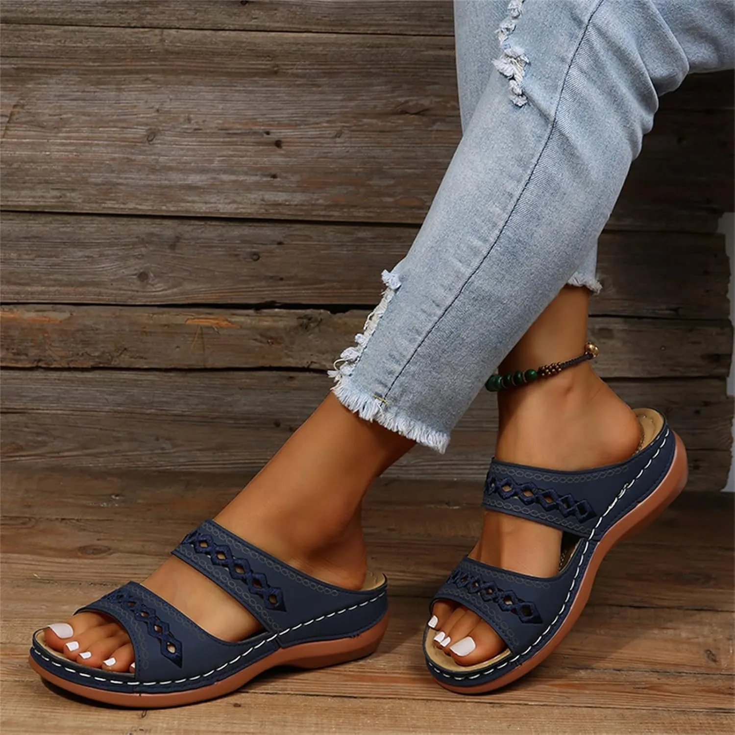 Lausiuoe Orthopedic Sandals For Women Dressy Arch Support Slides Slippers Comfort Orthotic Flip Flops for Plantar Fasciitis