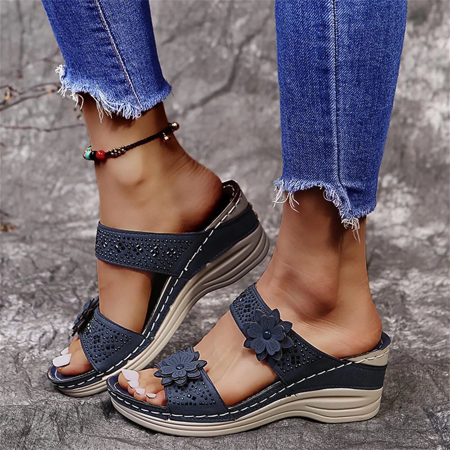 Lausiuoe Orthopedic Sandals For Women Dressy Casual Orthotic Comfort Flip Flops Walking Shoes Summer Slides With Arch Support