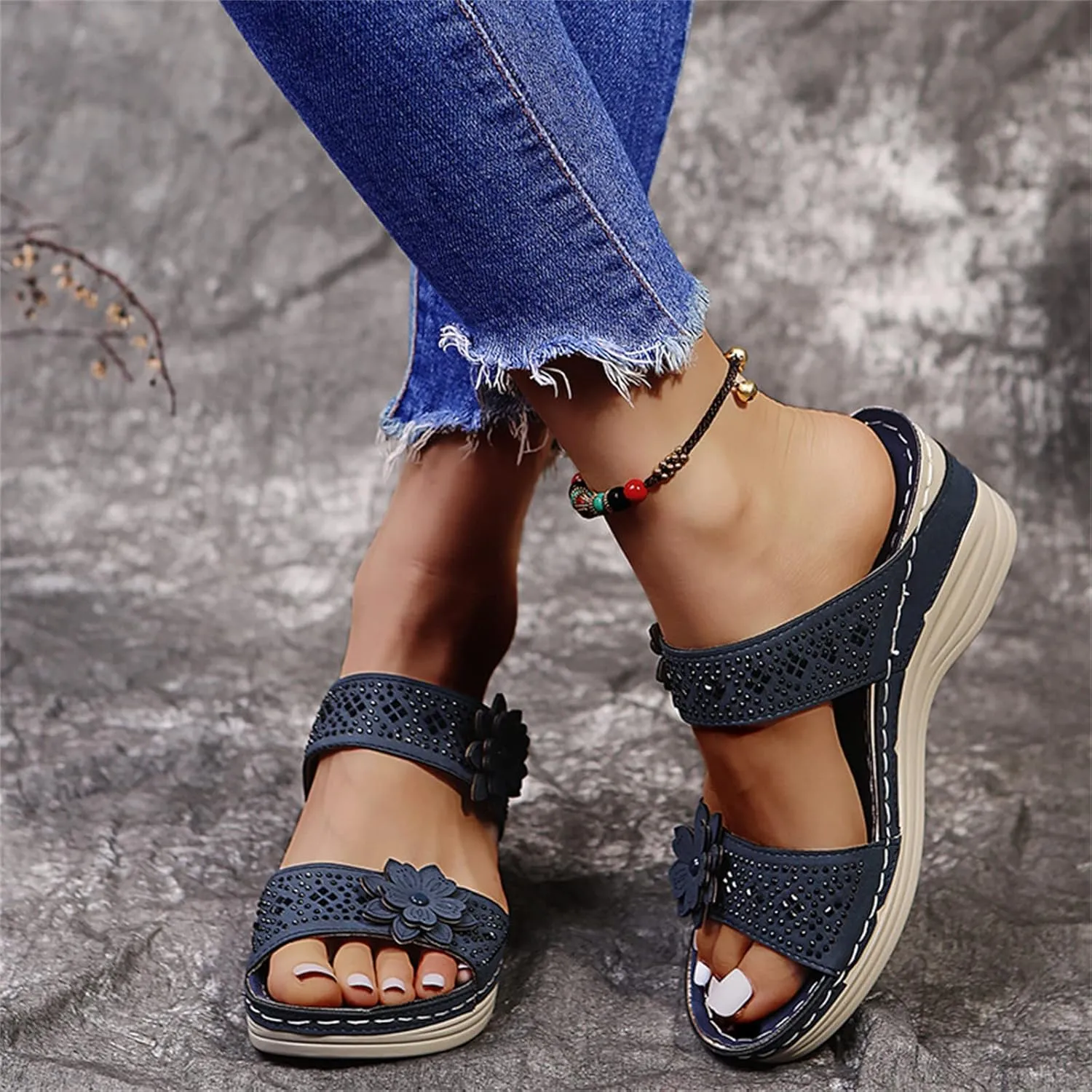 Lausiuoe Orthopedic Sandals For Women Dressy Casual Orthotic Comfort Flip Flops Walking Shoes Summer Slides With Arch Support