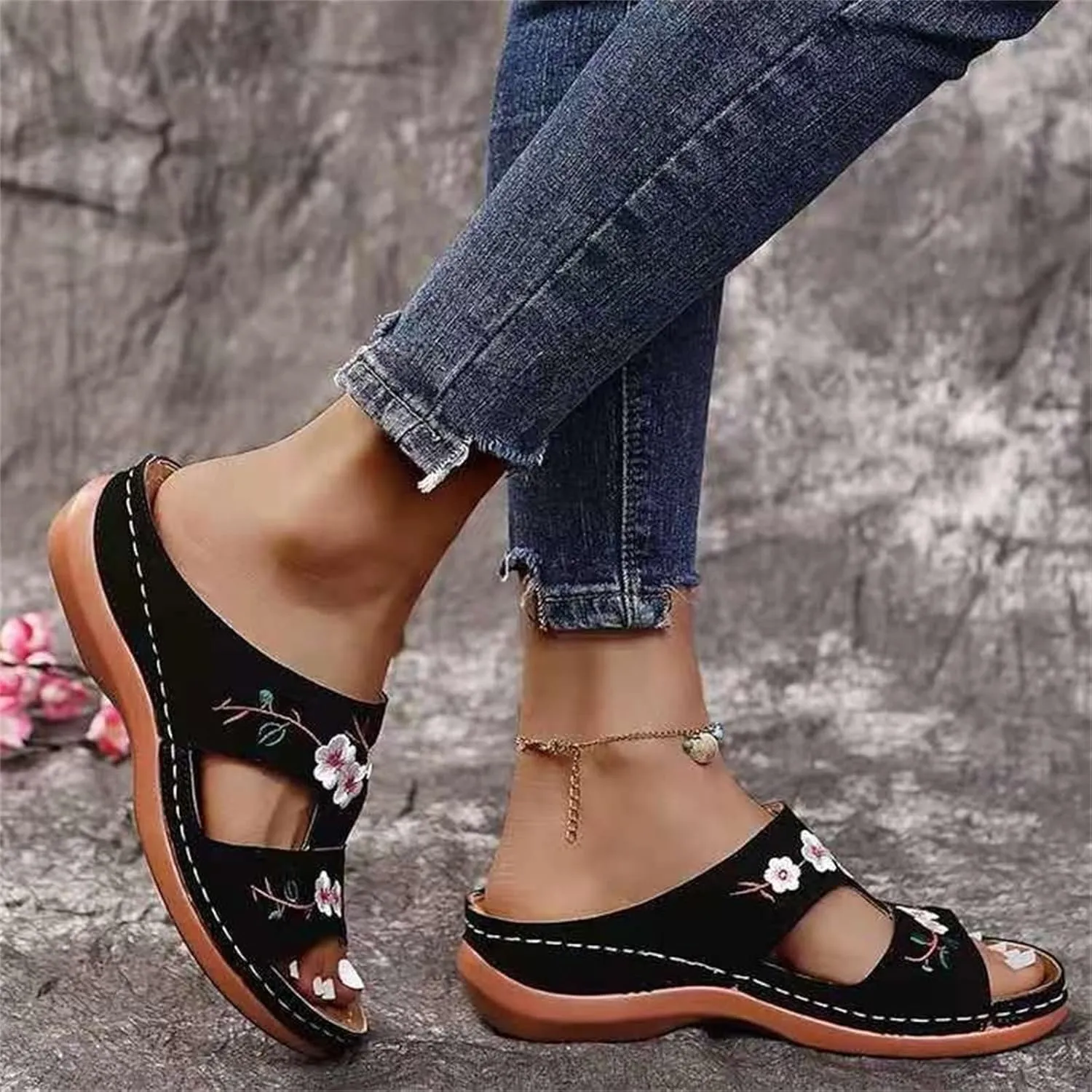 Lausiuoe Orthopedic Sandals For Women Elegant Comfortable Plantar Fasciitis Arch Support Open Toe Orthotic Slides Flip Flops