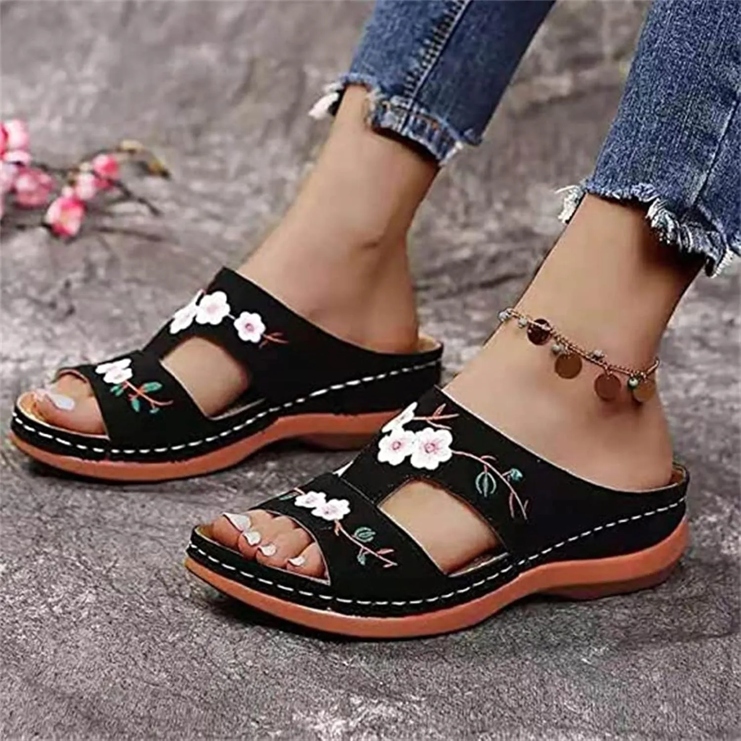 Lausiuoe Orthopedic Sandals For Women Elegant Comfortable Plantar Fasciitis Arch Support Open Toe Orthotic Slides Flip Flops