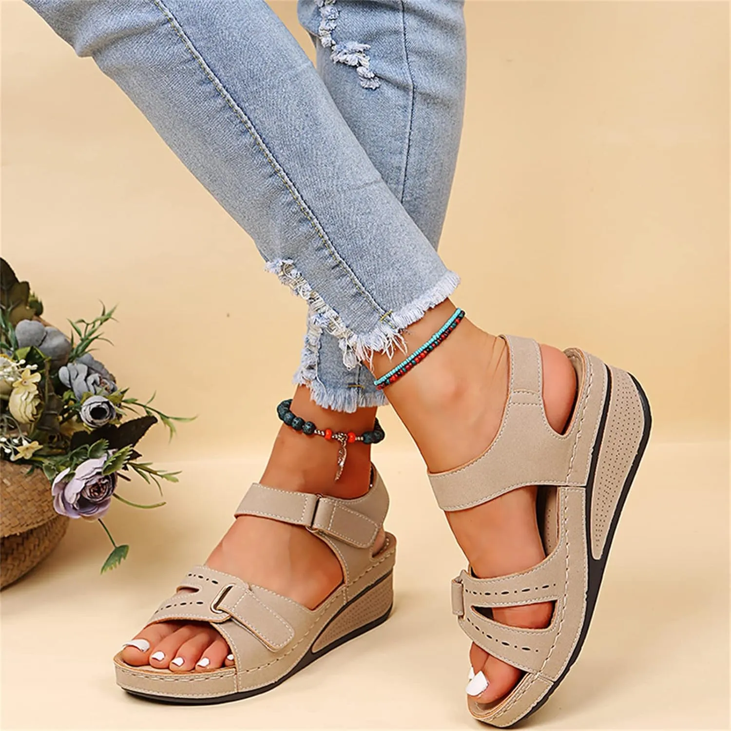 Lausiuoe Orthopedic Sandals For Women Plantar Fasciitis Arch Heel Support Dressy Summer Comfy Casual Soft Orthotic Slides
