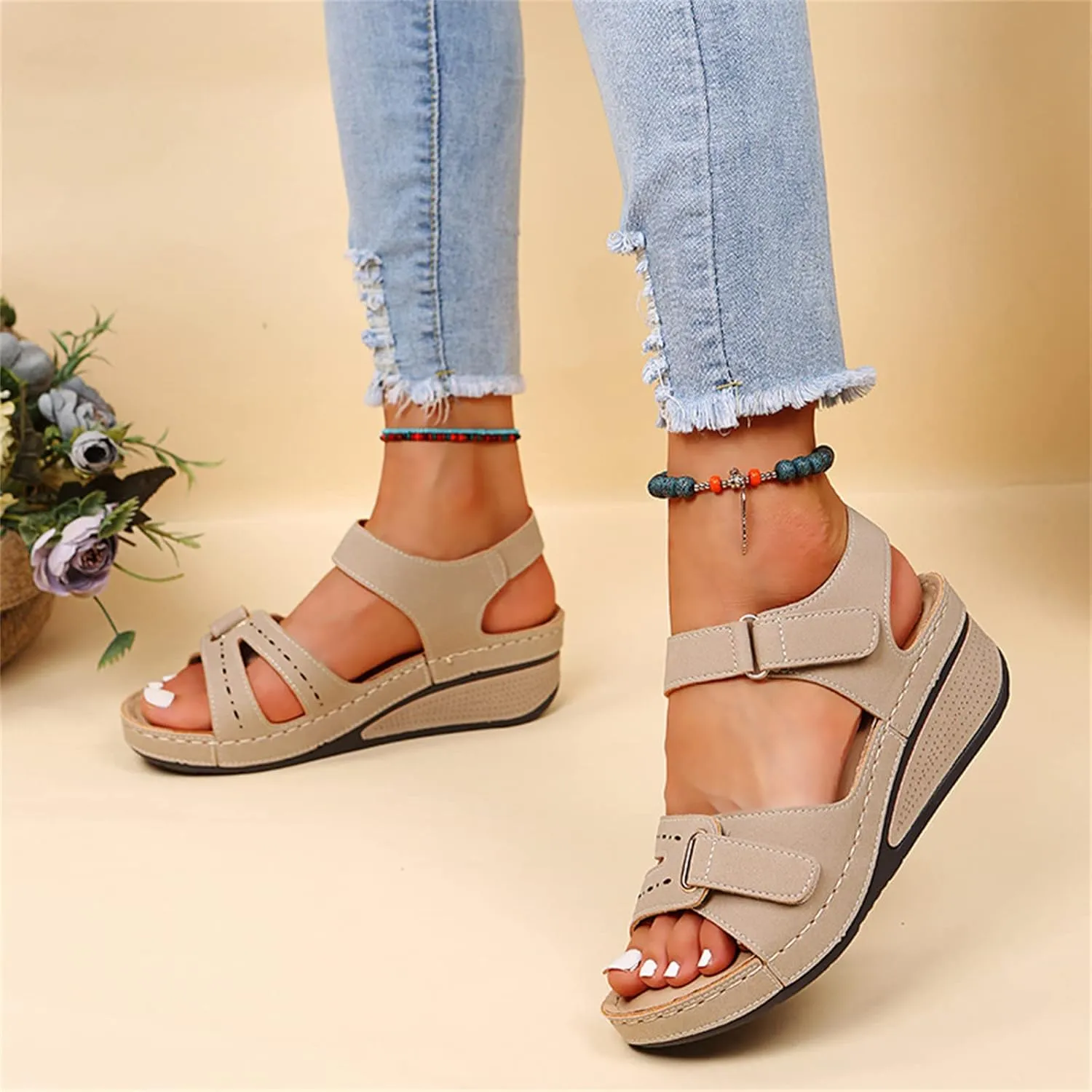 Lausiuoe Orthopedic Sandals For Women Plantar Fasciitis Arch Heel Support Dressy Summer Comfy Casual Soft Orthotic Slides