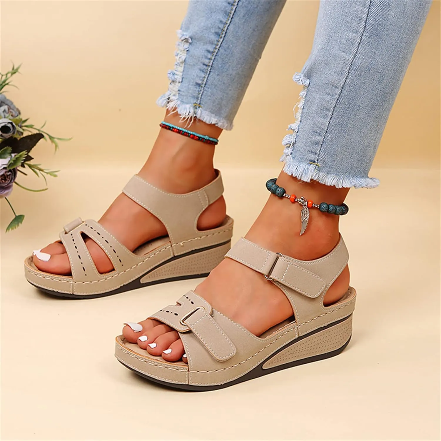 Lausiuoe Orthopedic Sandals For Women Plantar Fasciitis Arch Heel Support Dressy Summer Comfy Casual Soft Orthotic Slides