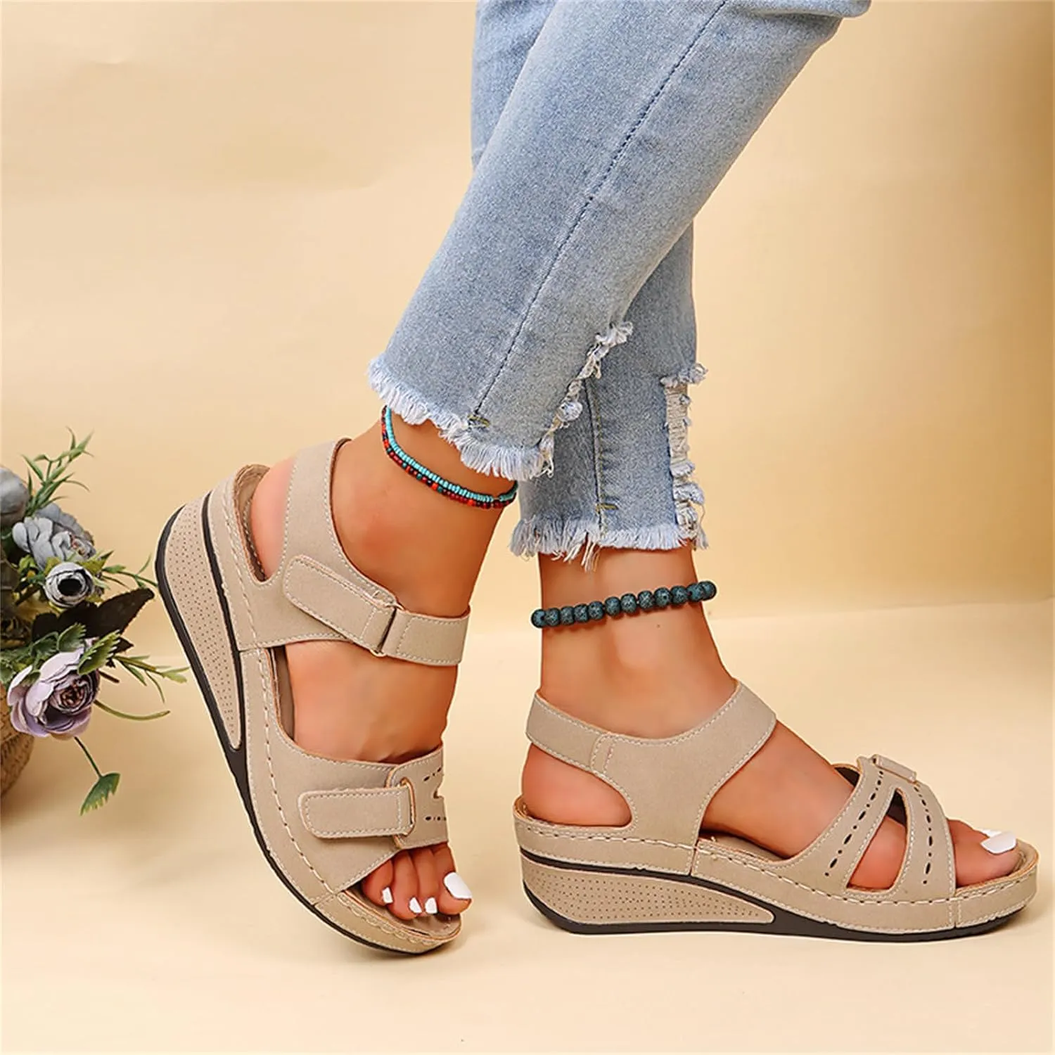 Lausiuoe Orthopedic Sandals For Women Plantar Fasciitis Arch Heel Support Dressy Summer Comfy Casual Soft Orthotic Slides