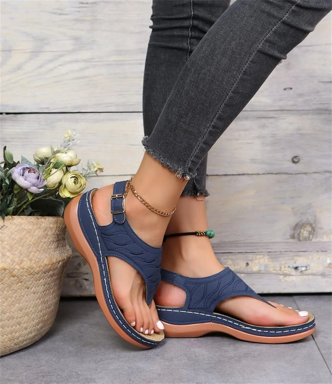 Lausiuoe Orthopedic Sandals For Women Plantar Fasciitis Arch Heel Support Orthotic Comfort Flip Flops Summer Walking Shoes