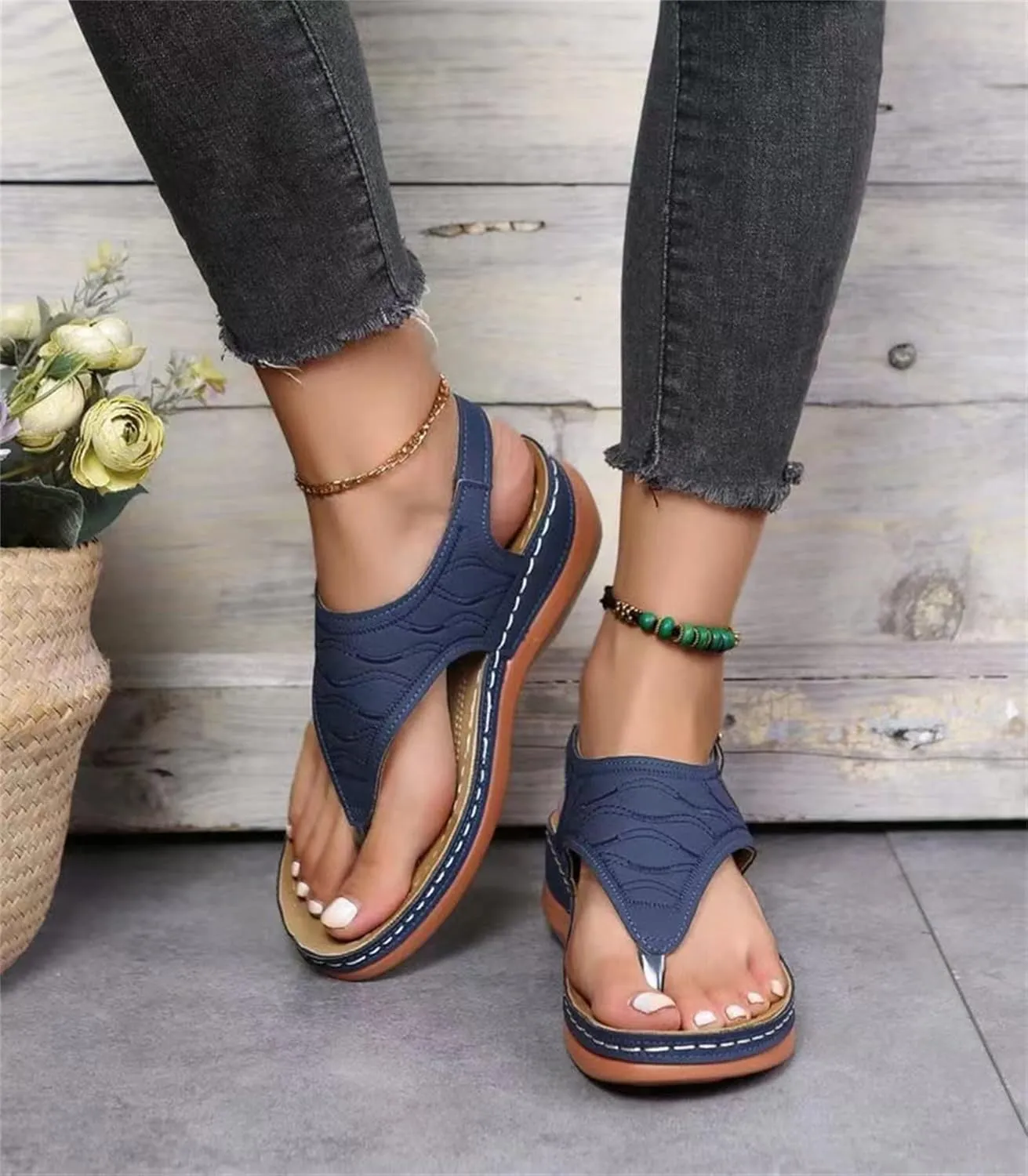 Lausiuoe Orthopedic Sandals For Women Plantar Fasciitis Arch Heel Support Orthotic Comfort Flip Flops Summer Walking Shoes