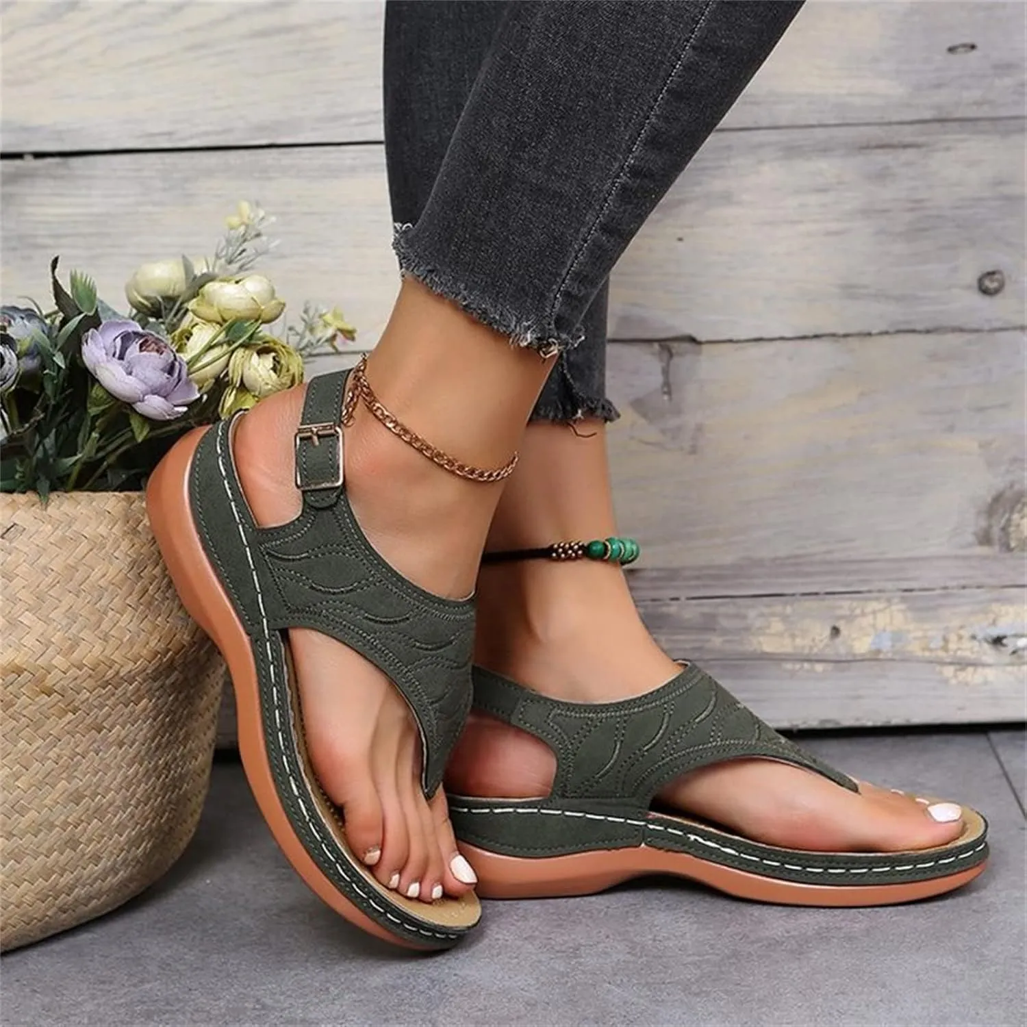 Lausiuoe Orthopedic Sandals For Women Plantar Fasciitis Arch Heel Support Orthotic Comfort Flip Flops Summer Walking Shoes