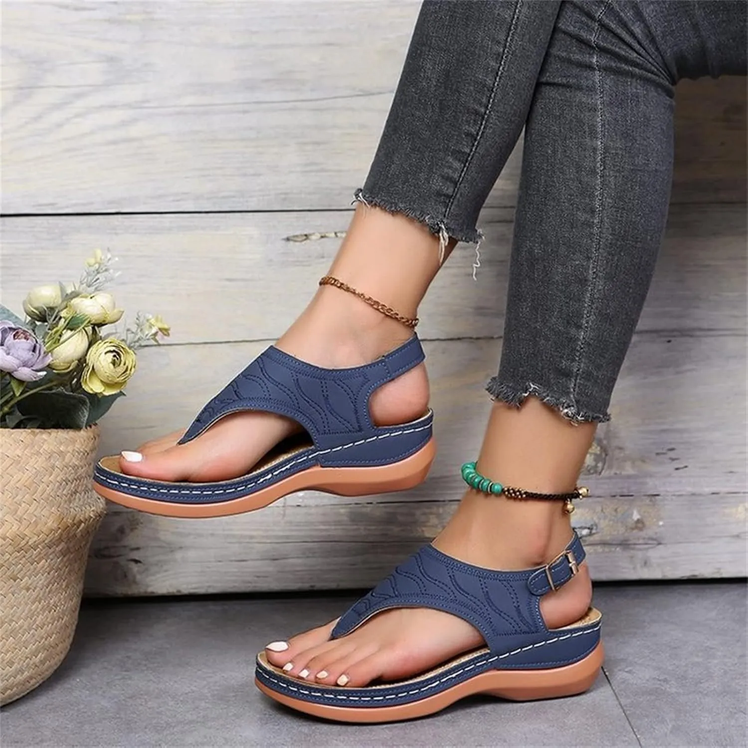 Lausiuoe Orthopedic Sandals For Women Plantar Fasciitis Arch Heel Support Orthotic Comfort Flip Flops Summer Walking Shoes