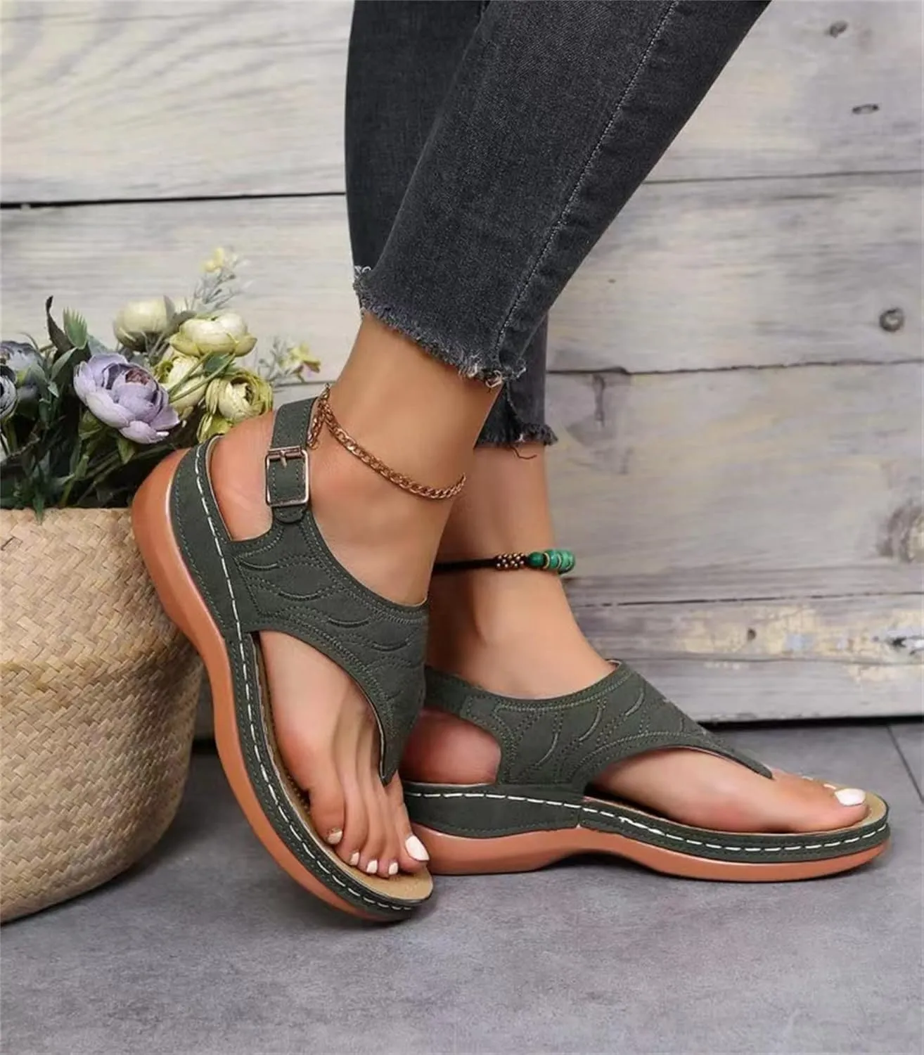 Lausiuoe Orthopedic Sandals For Women Plantar Fasciitis Arch Heel Support Orthotic Comfort Flip Flops Summer Walking Shoes